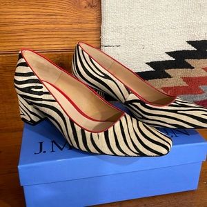 J. McLaughlin Feodora Zebra black/white cow hide low heel pump size 11